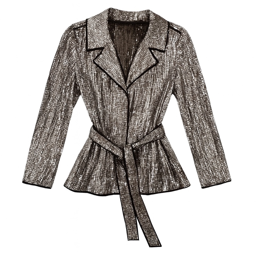 Vintage Chico’s‎ Sequin Blazer Hip Length Trench Coat Style